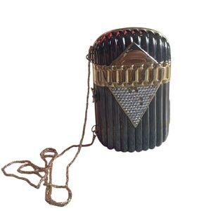 Vintage‎ Sasha Gold/Brown 2-Tone Embellished Hard Clutch Chain Strap